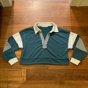 Green and White Long Sleeve Polo Sweater